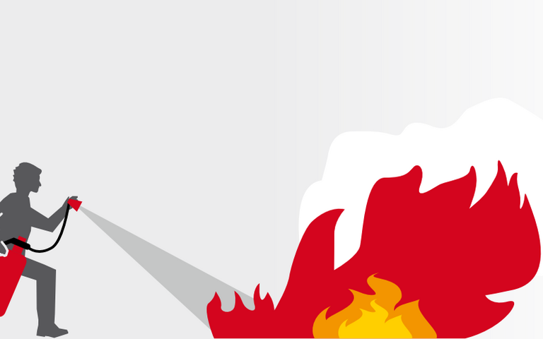 Zeichnung: Person löscht Feuer von vorne nach hinten